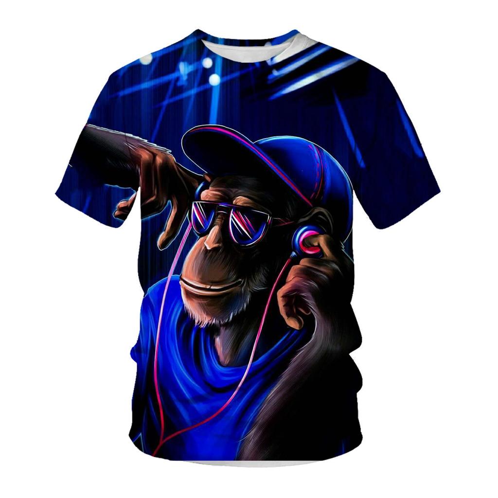 Summer Short Sleeved T-shirt for Men 3D Digital Printed Animal Monkey Round Neck Loose Men Fat Half Sleeve Bottom Shirt Summer