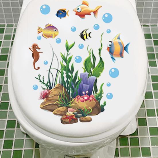 Toilet Lid Stickers Self-adhesive PVC Decals Vinyl Art Decoration Creative Undersea Animals & Plants Wall Stickers Removable Bathroom Ceramic ARI