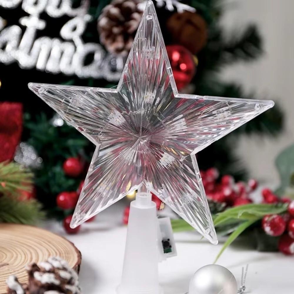 Lighted Star Christmas Tree Topper Transparent Light Up Props Creative Christmas Tree Ornament