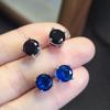 Серьги-пусеты с имитацией танзанийского синего 8,0 мм на четырех лапках, ощущение высокого класса, флеш-заказ, унисекс с черным камнем