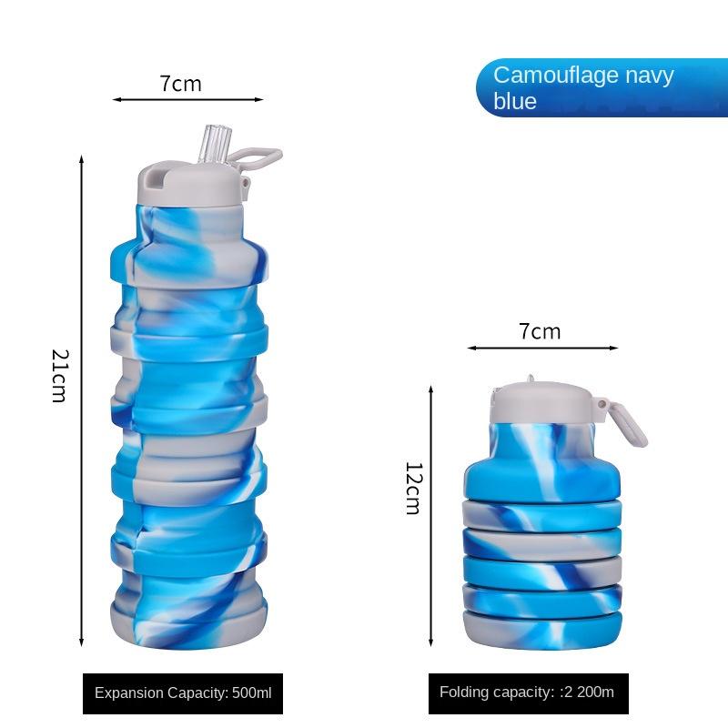 Silicone Athletic Bottle Outdoor Use Lightweight to Carry Handle Folding Bottle Retractable Water Bottle with Suction Nozzle