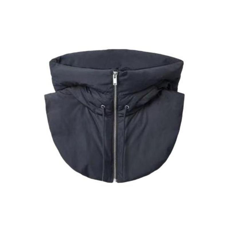 Women Winter Ultralight Down Hooded Windproof Scarf Warm Zippper Drawstring Solid Color Shawl Style One-piece Scarves