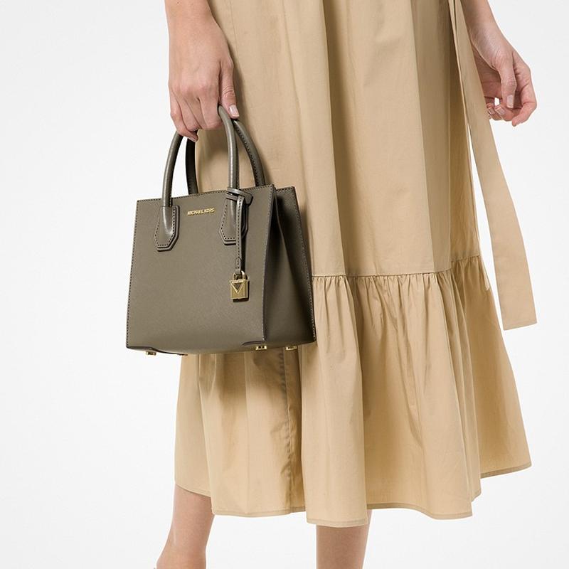 Michael Kors Кожаная сумка-аккордеон Mercer Solid Lock Crossbody Shoulder Bag Средний размер Женские сумки Цвет: Армейский зеленый 30S0GM9M6L-ARMY-GREEN