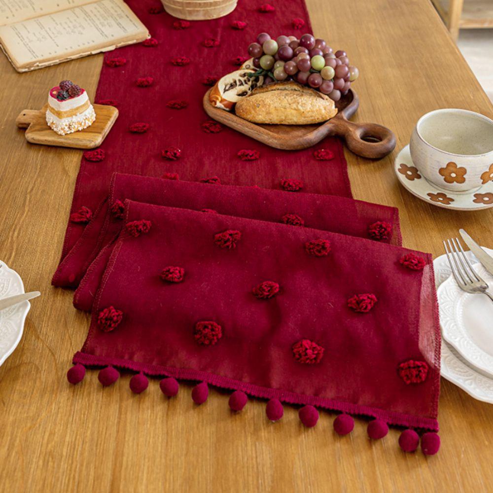 with 3D Pom-poms Lace Table Runner Nordic Style Table Linen Dining Table Cloth Party