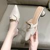 Sandals Women's Pointed Head Thick Heel Bag Head Large Size Sandals 2025 Summer Women's Outer Wear Hollow Fashion Sandals