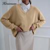 Hirsionsan Elegant Solid Knitted Sweaters Women Autumn Winter Casual Loose Basic Pullovers Female Soft O-neck Long Sleeve Jumper