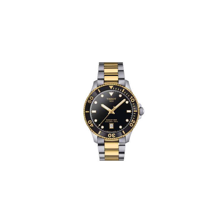 Tissot Коллекция Starfish Кварцевый механизм Мужские часы Часы 40 мм Черный циферблат Браслет из нержавеющей стали T120.410.22.051.00
