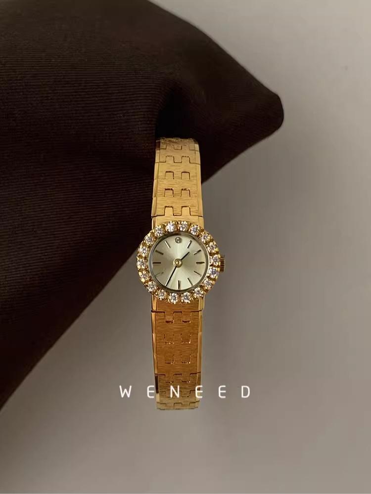Luxury 18mm Dial Woman Watch Brass Retro Vintage Jewelry Antique High Quality Fashion Ladies 24K gold Quartz watches Brand
