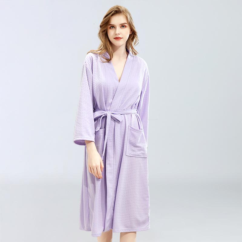 Spring and Summer Waffle Robe Women's Thin Style Bathrobe Absorptive Sweat Steaming Pajamas, Men and Women's Home Clothes Couple Nightgown