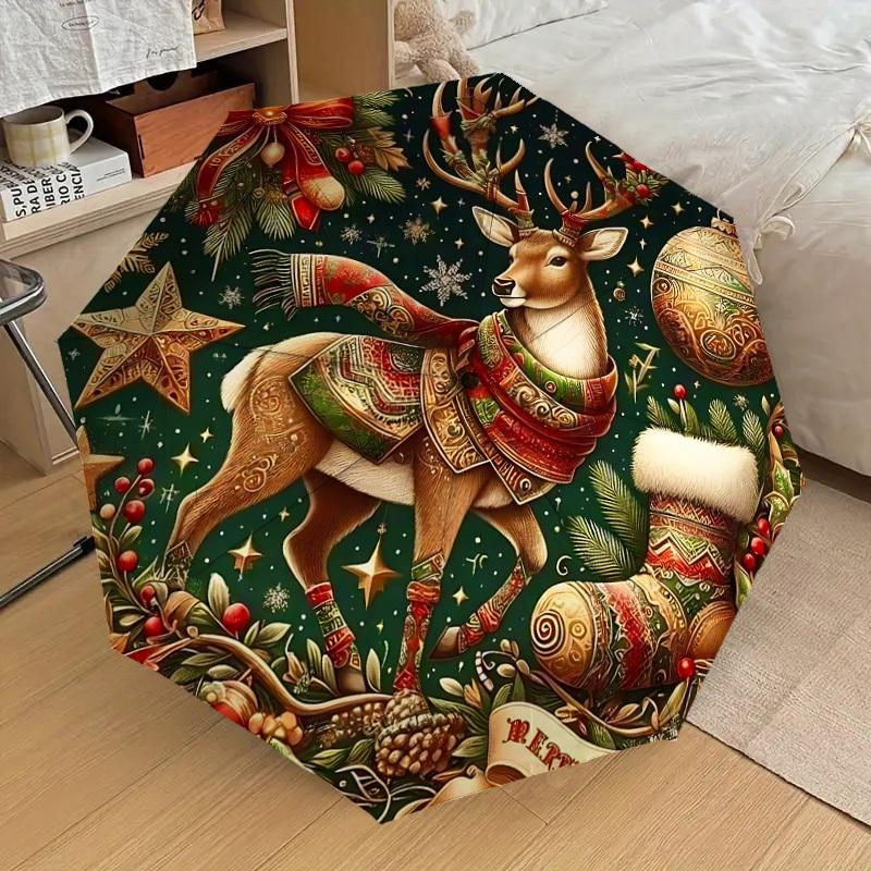 1PC Christmas DeerAutomatic Open/Close Umbrella with Windproof, 8-Rib Sturdy Canopy, Durable Ribs, Fashionable Design, Outdoor Accessory, Fun Prin, Ho