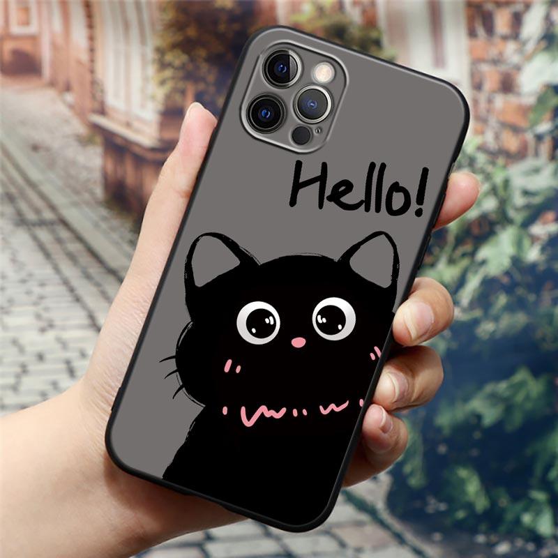 Черные Кошки Милый кот Привет Чехол для телефона Для Apple iPhone 16 15 14 13 12 11 Pro Max XR XS Max 7 8 Plus SE2 Задняя крышка Силиконовые чехлы