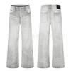 Mens Distressed Straight-Leg Flared Jeans With Whiskering Mid-Rise Cotton Denim Washed Vintage Streetwear Style