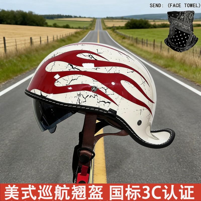 Mens Retro Motorcycle Half Helmet With Chin Strap ABS Shell 3C Certified Street Riding Daily Commute