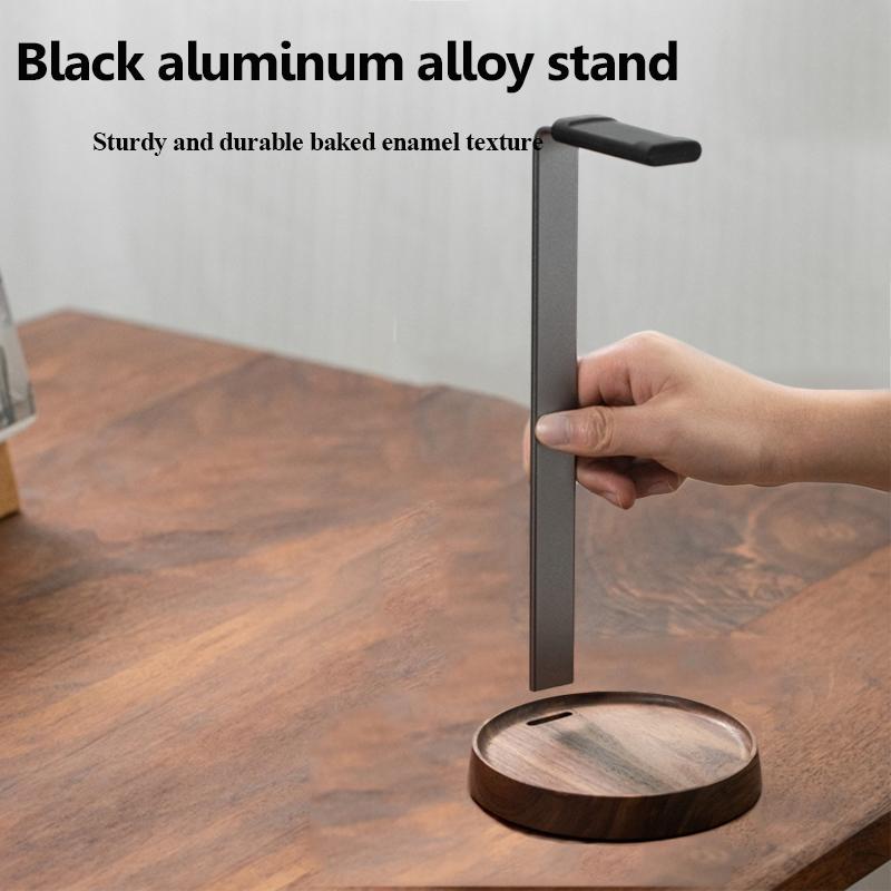 Универсальная деревянная подставка для наушников Черный орех+Алюминиевый сплав Держатель-вешалка для игровых гарнитур Настольная полка для дисплея Экономия места