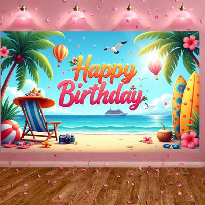 Party Display Backdrop Beach Elements Birthday Photo Background Summer Birthday Background Ocean-inspired Banner For Holiday