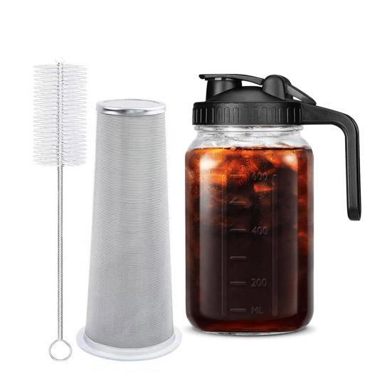 Cold Brew Coffee Maker 32oz/64oz Glass Pitcher with Stainless Steel Filter Wide Mouth Mason Jar Pitcher for Iced Tea Lemonade
