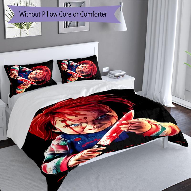3pcs Chucky1 pattern bedding set duvet cover set includes duvet cover &pillowcases, perfect all season bedroom decoration & gift