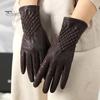 1 Pair Women Cycling Gloves Autumn Winter Windproof Elastic Faux Snakeskin Touchscreen Anti-slip Thermal Cold Weather Full Finger Motorcycle Riding