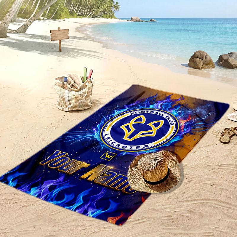 Leicester City Personalized Printed Beach Towel Soccer Logo Support Custom Name Text Absorbent Towel For Sport Travel Special Gift