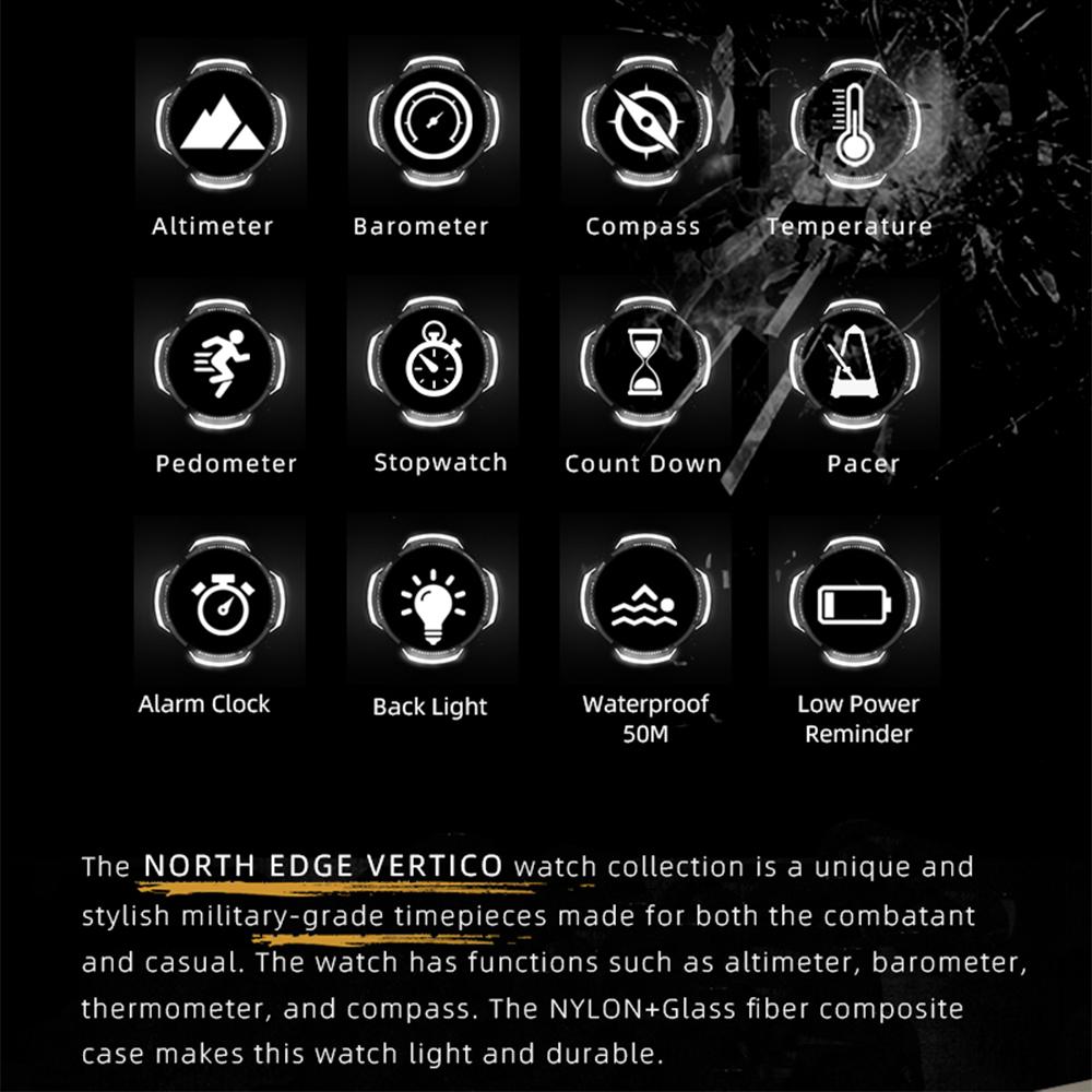 Мужские цифровые часы из углеродного волокна для спорта на открытом воздухе с компасом, альтиметром, барометром, 50 м, водонепроницаемые часы
