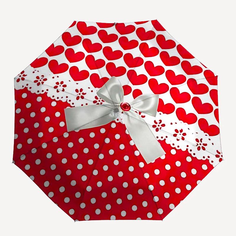 1pc Heart Print Automatic Folding Umbrella - Portable Collapsible Design, 8-Rib Iron Frame, Durable Fabric yy251125134