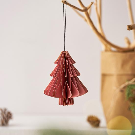 Christmas Paper Honeycomb Ornaments 3D Mini Glitter Edge Honeycomb Tree Ornament Vintage Hanging Paper Lantern for Xmas Tree Home New Year Decor