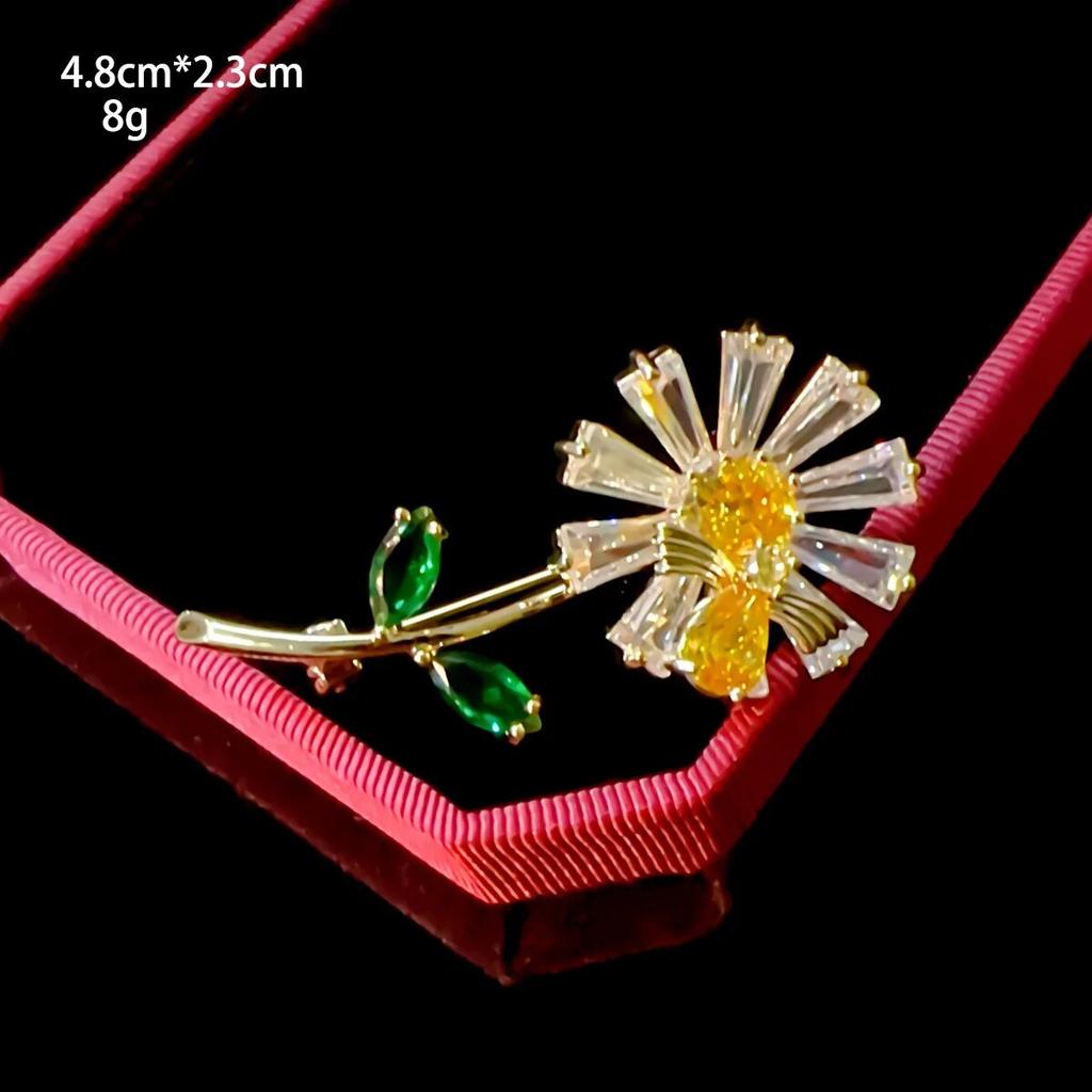 Vintage Elegant Black and White Ribbon Bow Brooch for Women Luxury Zircon Sunflower Corsage Coat Sweater Pin Woman Accessories
