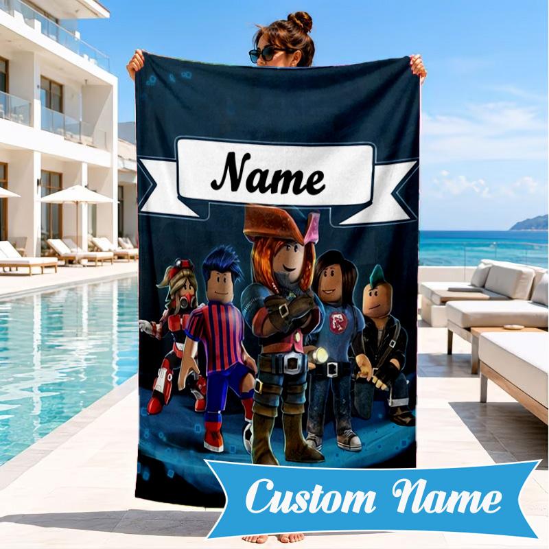 Custom Name Ro-blox Adventure Quests Beach Towel Microfiber Beach Towel, Lightweight and Quick-Dry, for Summer Travel, Swimming Pool Gift