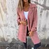2024 Autumn/Winter Women's Solid Color Turn-Down Collar Cardigan with Pockets, Single-Breasted Mid-Length Coat