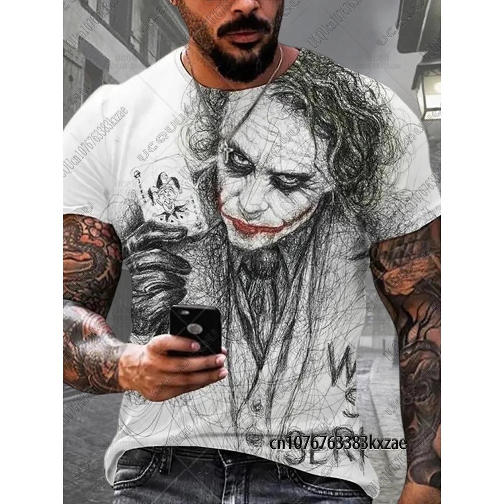 Летние Новые Футболки с Принтом Джокера из DC Comics Классические Винтажные 3D Футболки с Джокером Повседневные Футболки с Круглым Вырезом и Коротким Рукавом Мужская Одежда