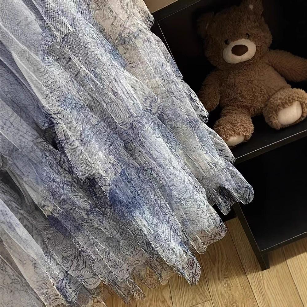 Qooth Женская А-силуэтная юбка из тюля с градиентом и оборками, широкий подол, средней длины, эластичная талия, повседневная юбка QT2636