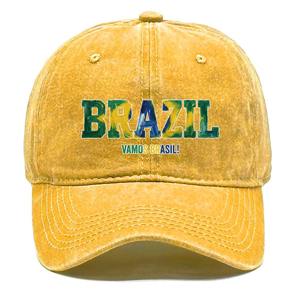 Солнцезащитная кепка с принтом флага "БРАЗИЛИЯ" "VAMOS BRASIL", Регулируемая бейсболка, Модная однотонная, Спортивно-повседневная, Кепка для папы