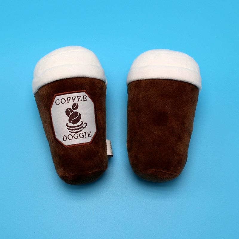 Customized Lifelike Bite Resistant Chew Stuffed Squeaky Coffee Cup Plush Dog Toys