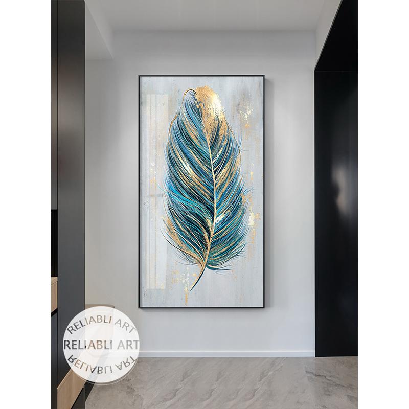 Abstract Golden Feathers Oil Painting Printed On Canvas Posters and Prints for Living Room Porch Home Decoration Cuadros