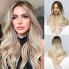 Brown Gold Mixed Color Medium Part Long Hair Curly Fake Head Set Big Wave Gradient Change Wig