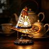 Fantasy Glass Lampshade Stained Style Witch Hat Lamp, USB Powered Resin Wizard Night Light Dorm Room Desk Lamp with Sun Star, Gothic Halloween