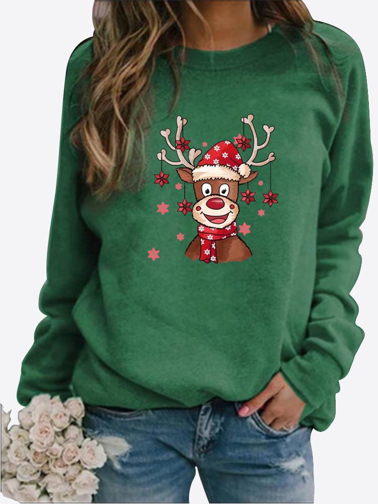 Зимняя женская повседневная толстовка с длинными рукавами и принтом Санта-Клауса, женская свободная футболка с круглым вырезом, топы больших размеров, свитер с длинными рукавами