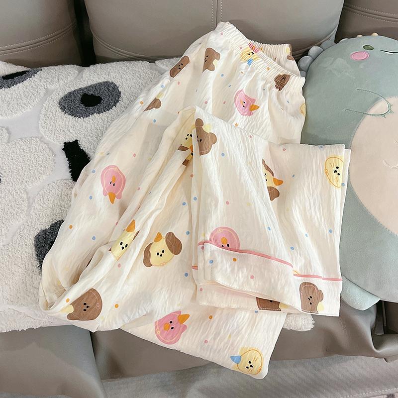 Милый милый горошек с принтом собаки и кошки, комплект из 2 предметов для женщин, пижамный комплект с пуговицами и лацканами, дизайн шеи, женская одежда для сна, домашняя одежда с героями мультфильмов