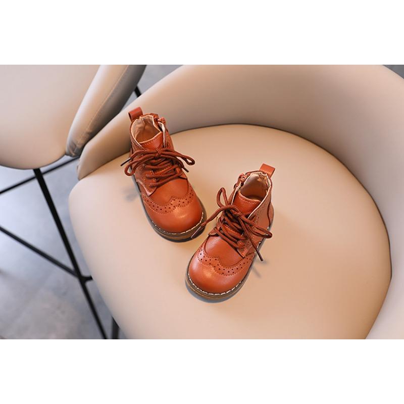 Детские кожаные ботинки в ретро-стиле в британском стиле с высоким голенищем в корейском стиле, одинарные ботинки для девочек, новые осенние кожаные ботинки для мальчиков