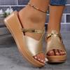 Fashion Rimocy Gold Wedge Women Sandals 2024 Summer Casual Platform Slippers Woman Lightweight Comfortable Beach Slides Plus Size 43