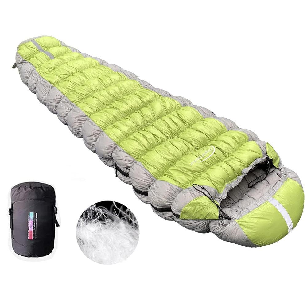 Походный спальный мешок-мумия, наполнитель 95% гусиный пух 1000 г, высокая эластичность, сверхлегкий и теплый, пуховый спальный мешок