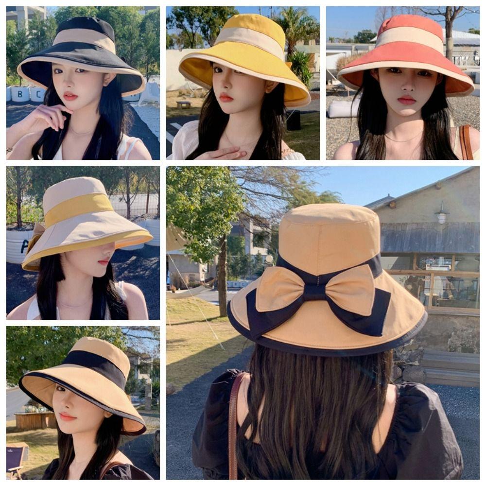 Korean Style Sunscreen Fisherman Hat Sun Protection Bow Bucket Hat Sweet Wide Brim Sun Hat Travel