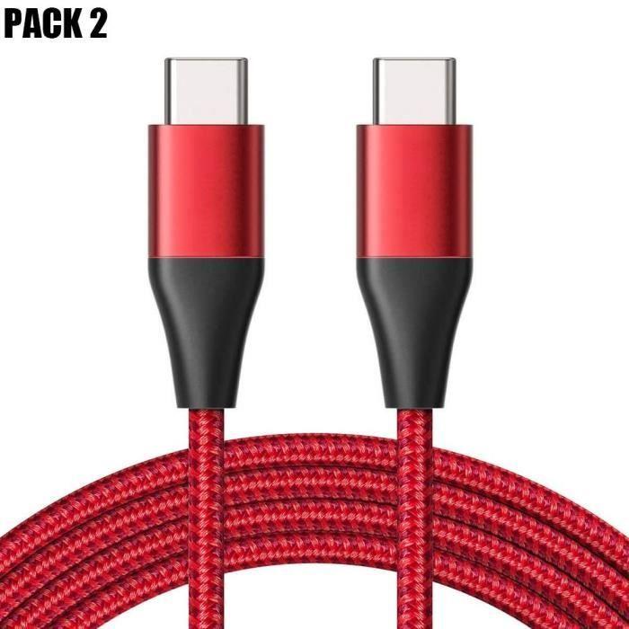 2 Câble USB-C vers USB-C pour Samsung Galaxy A56 A52s A54 A53 A52 A34 A33 A32 A36 - Nylon Renforcé 1 Mètre Rouge