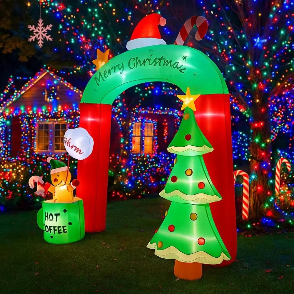 Inflatable Christmas Tree Arch With Gingerbread Man Decorations Toys With LED Decor Christmas Gift DIY Christmas Blow Up Decor