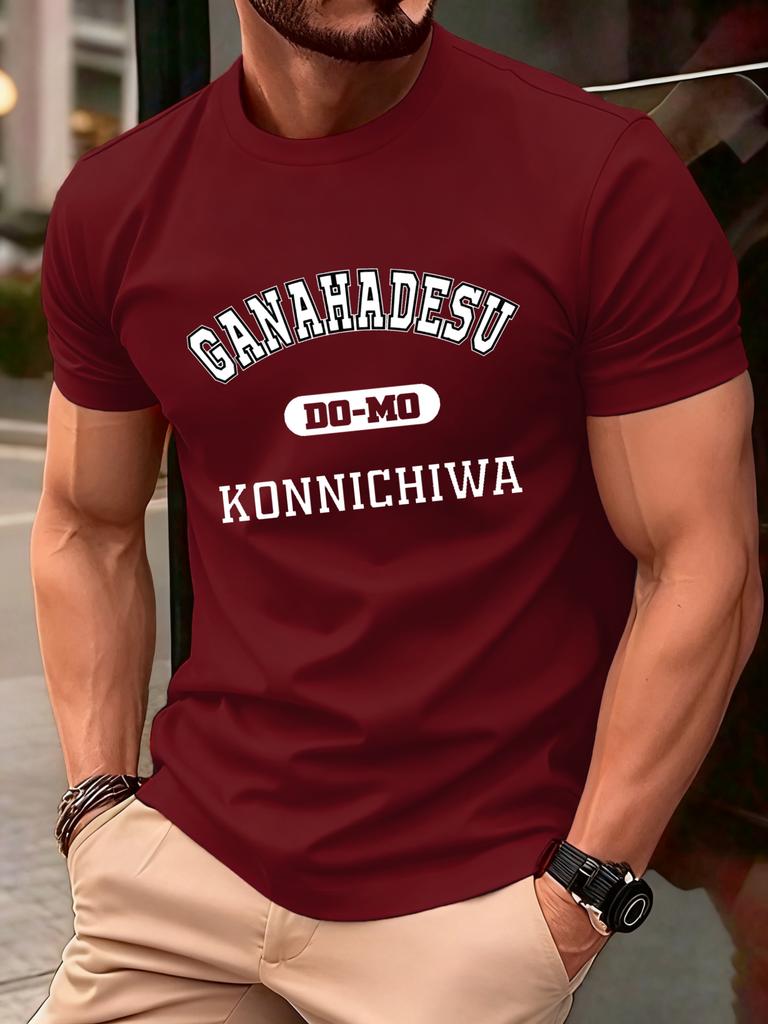 Ganahadesu Konnichiwa Print Short Sleeve For Men Cotton Fashion Crewneck TShirt AllMatch Soft Top Unisex Summer Loose T Shirt