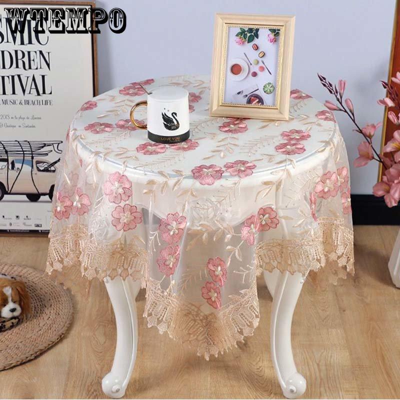 Пряжа Вышитая кружевная скатерть Круглый стол Квадратная скатерть Чайная скатерть Прямоугольная скатерть Крышка прикроватной тумбочки Ретро Европейский стиль