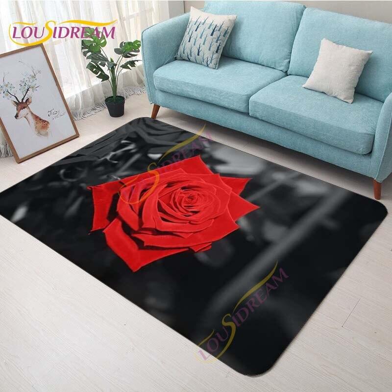 Коврик с цветком красной розы, коврики ко Дню Святого Валентина, коврики, коврик с принтом розы, большой ковер, ковры с синей розой для гостиной