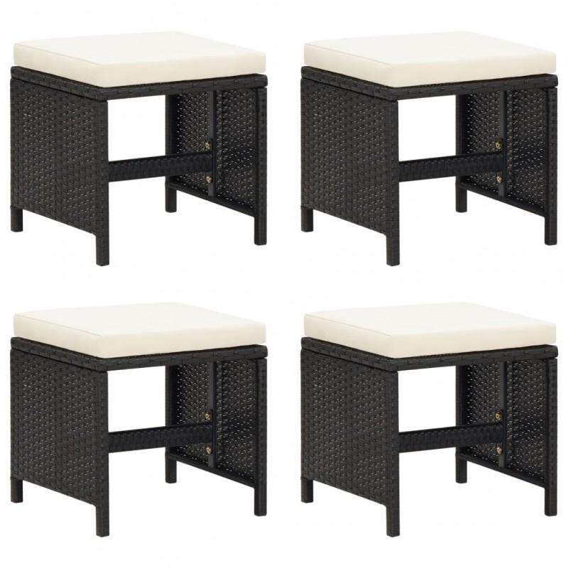 Day and Night - Day and Night Garden Stools 4 Units and Black Synthetic Rattan Cushions