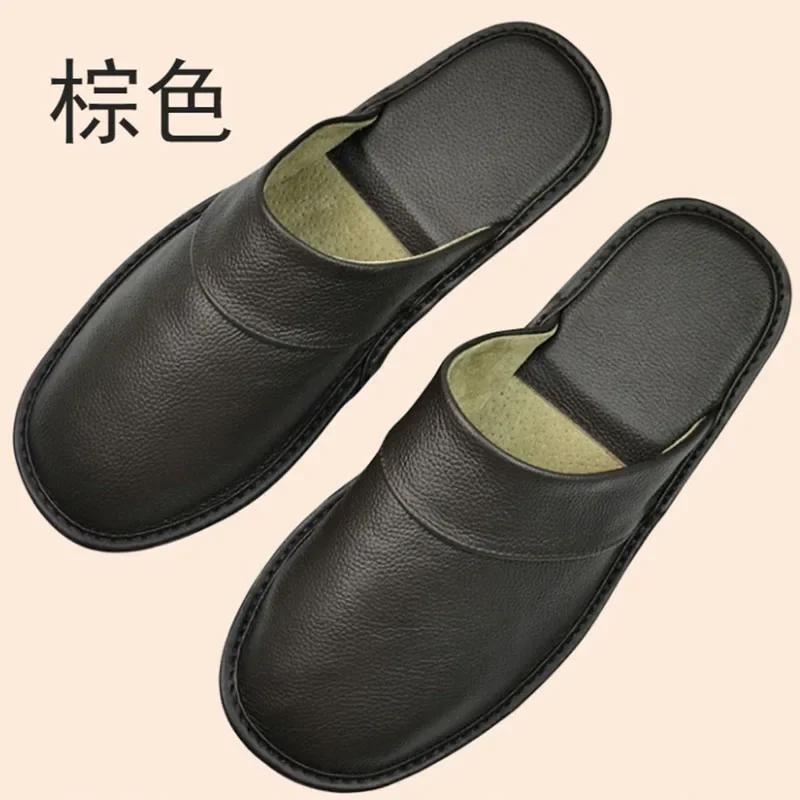 Тапочки из натуральной коровьей кожи для дома, домашние тапочки, весна-осень-лето, для мужчин и женщин, для пожилых людей, нескользящие, повседневные, одинарные, тапочки