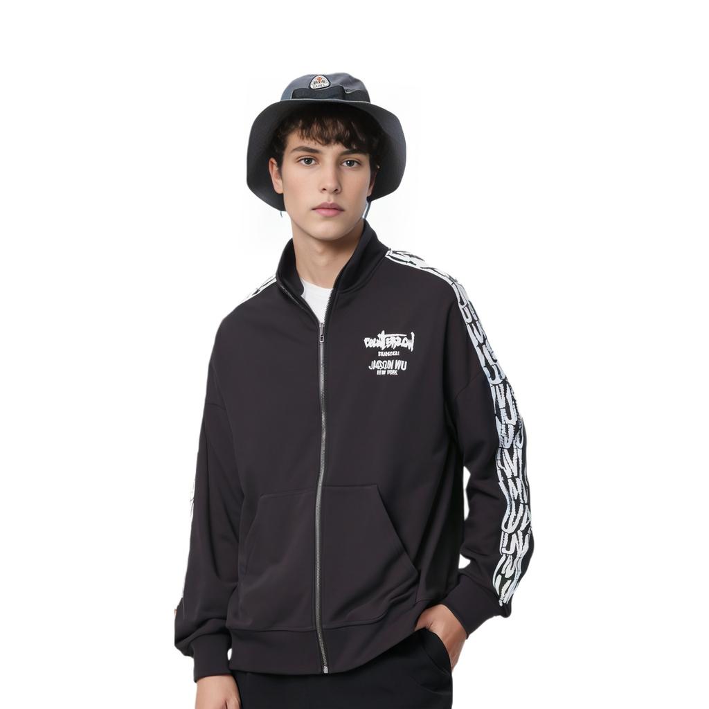 Li Ning X Jason Wu Collaboration Sports Fashion Series Letter Embroidery Loose Sports Jacket Unisex Jacket Black AWDRH04-1